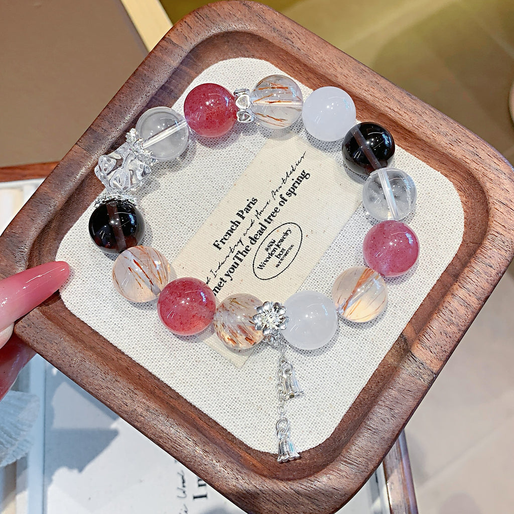 Natural Multi-Gemstone Crystal Fashion Versatile Women's Bracelet Hot-selling Exquisite Bracelet Original Design Strawberry Crystal Bracelet