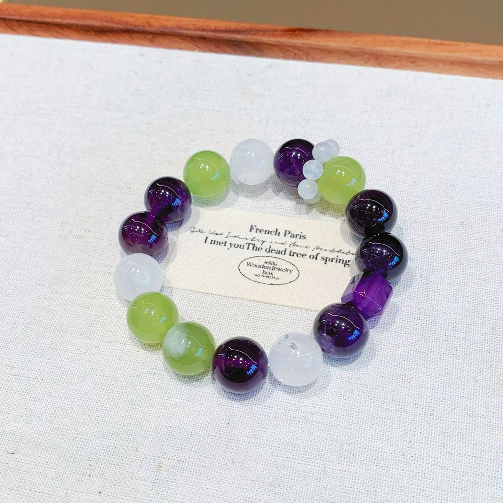 Natural Multi-Gemstone Crystal Bracelet Amethyst Lemon White Phantom Original Design Bracelet Uruguay Amethyst