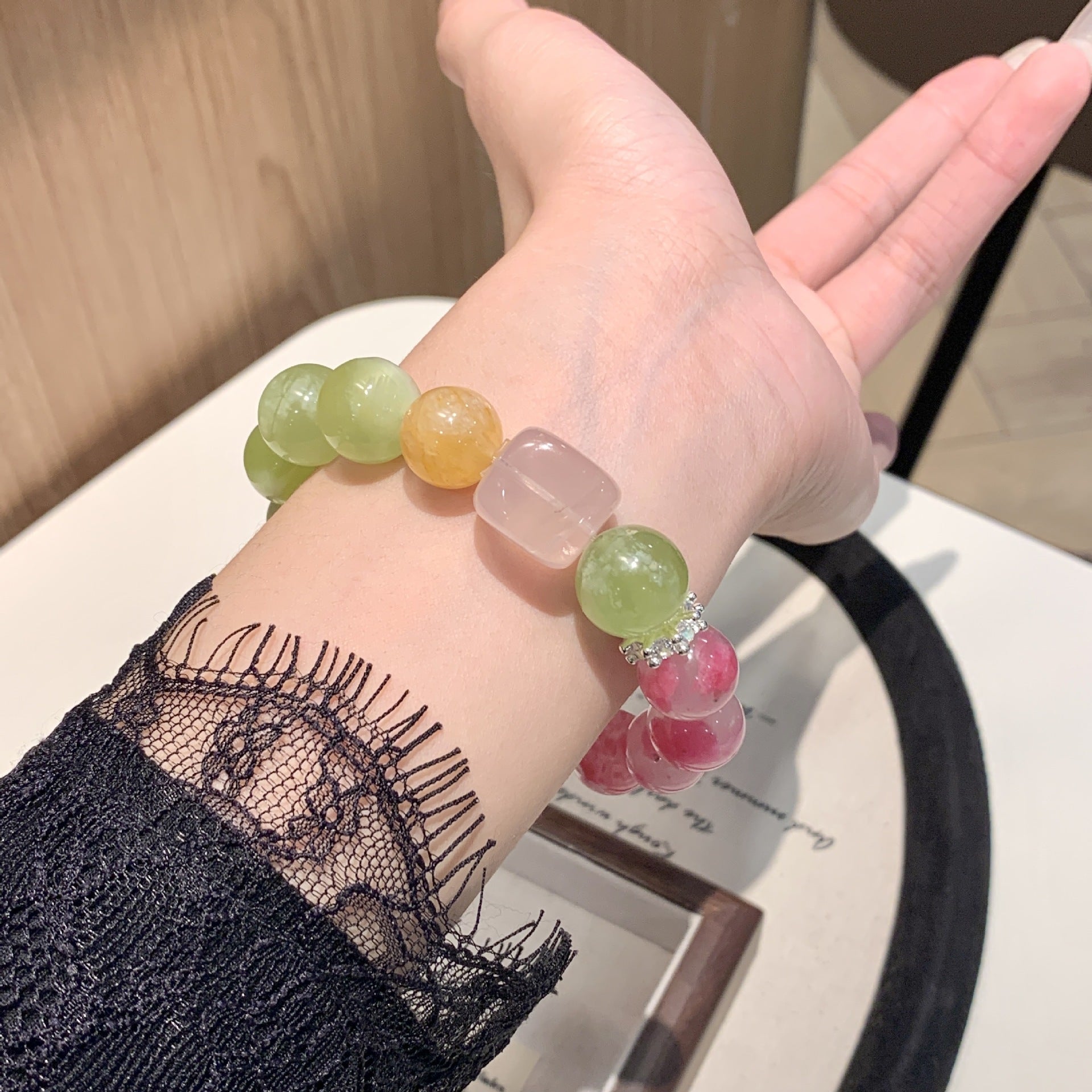 Natural Rose Quartz Crystal Bracelet for Women Fashion Niche Original Design Exquisite Versatile High-end Jewelry