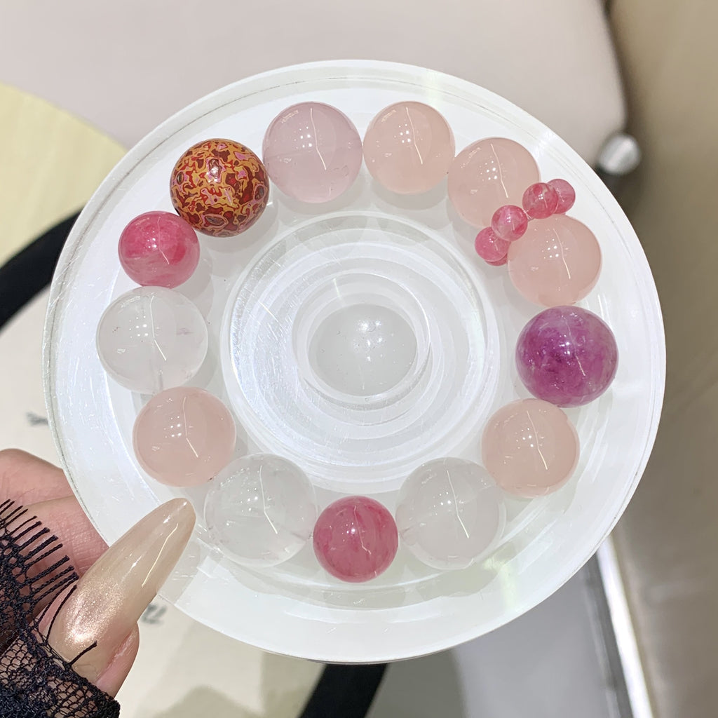 New Chinese Style Lacquer Bead Bracelet Pink Series Multi-Gem Fresh Atmosphere Ethnic Style Design Whitening Bracelet