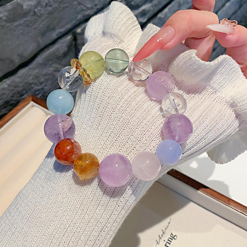 Natural Dopamine Bracelet Rainbow Color Mo Pink Glue Flower Golden Hair Crystal Blue Moonlight Ornament Chain Multi Treasure Crystal String