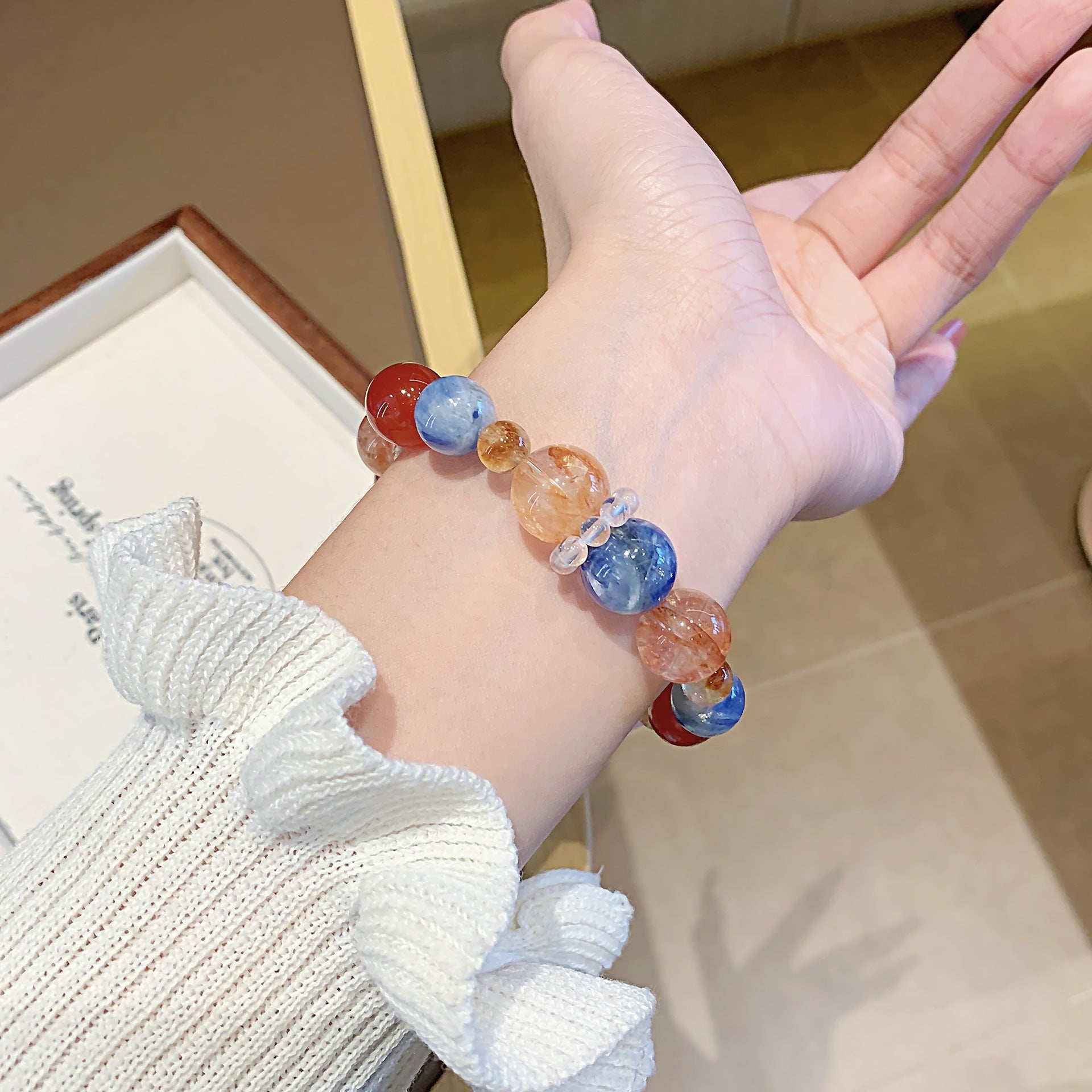 Original Natural Red Gum Flower Crystal Bracelet Dopamine Multi-Treasure Hand Jewelry String 2025Autumn New Crystal Bracelet