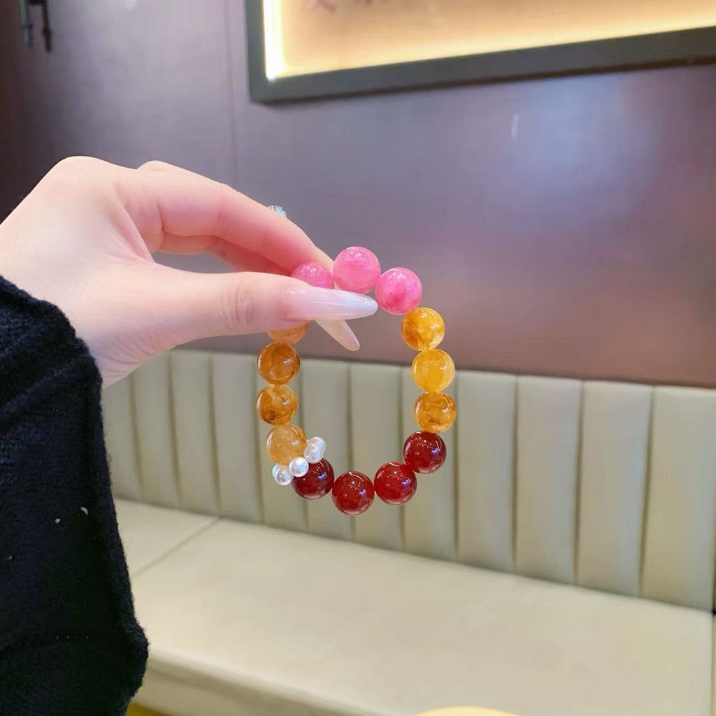 Natural Crystal Large Yellow Gum Flower Bracelet Women's Original Design Large Lacquer Beaded Yellow Gum Flower Crystal Bracelet