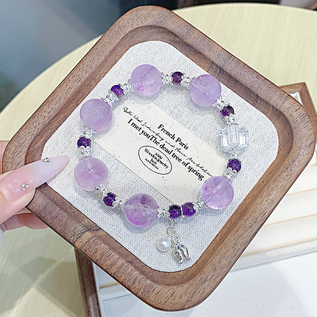 Xiaohongshu Same Style Amethyst Design Bracelet Natural Crystal Cultural Creative Bracelet Gift Crystal Bracelet