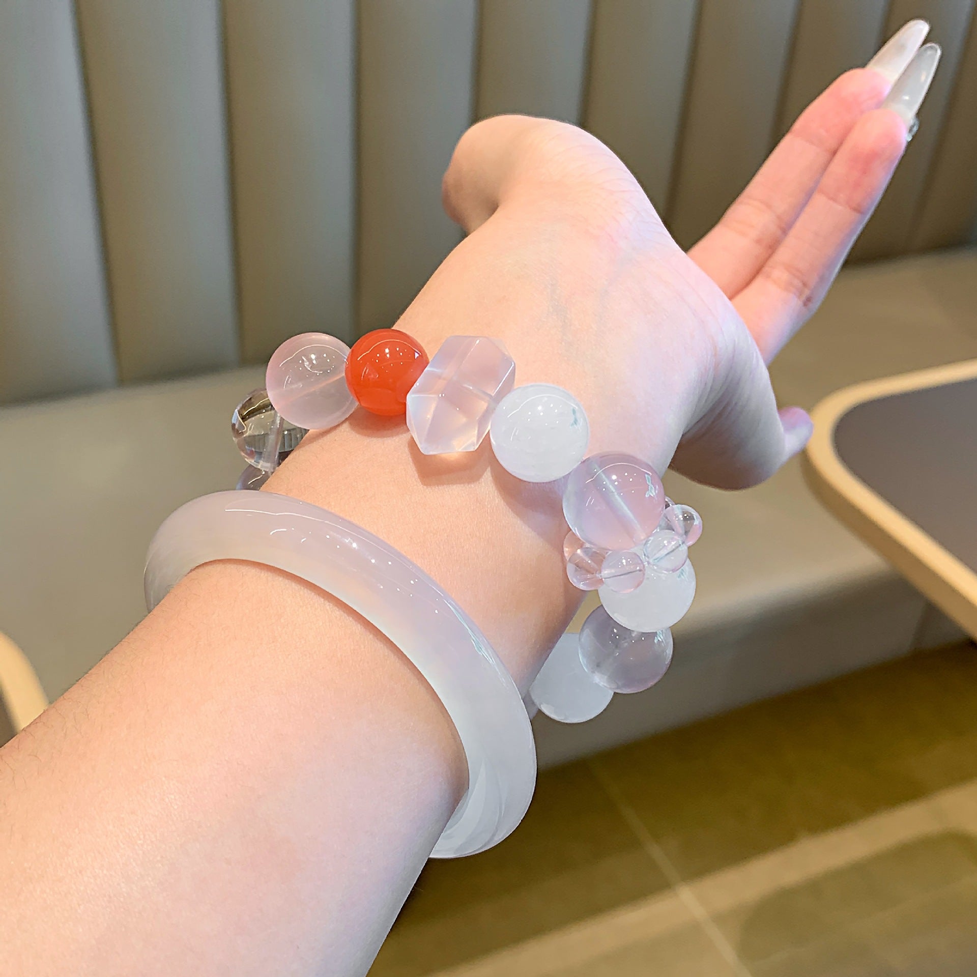 【Lychee Milk Tea】Natural Rose Quartz Gentle Healing Sunstone Original Milk Tea Color Milky White Quartz Bracelet Gift for Girlfriend