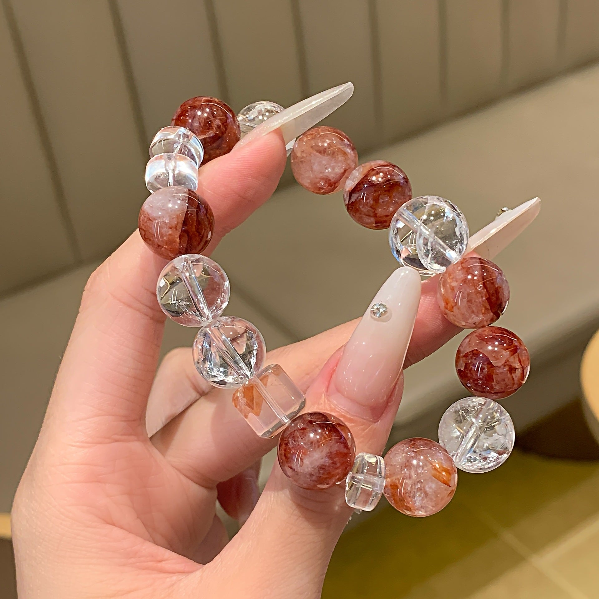 Natural Red Gum Flower Bracelet Paired with White Crystal Tight High-end Fashion Jewelry Chain Red Gum Flower Crystal Bracelet