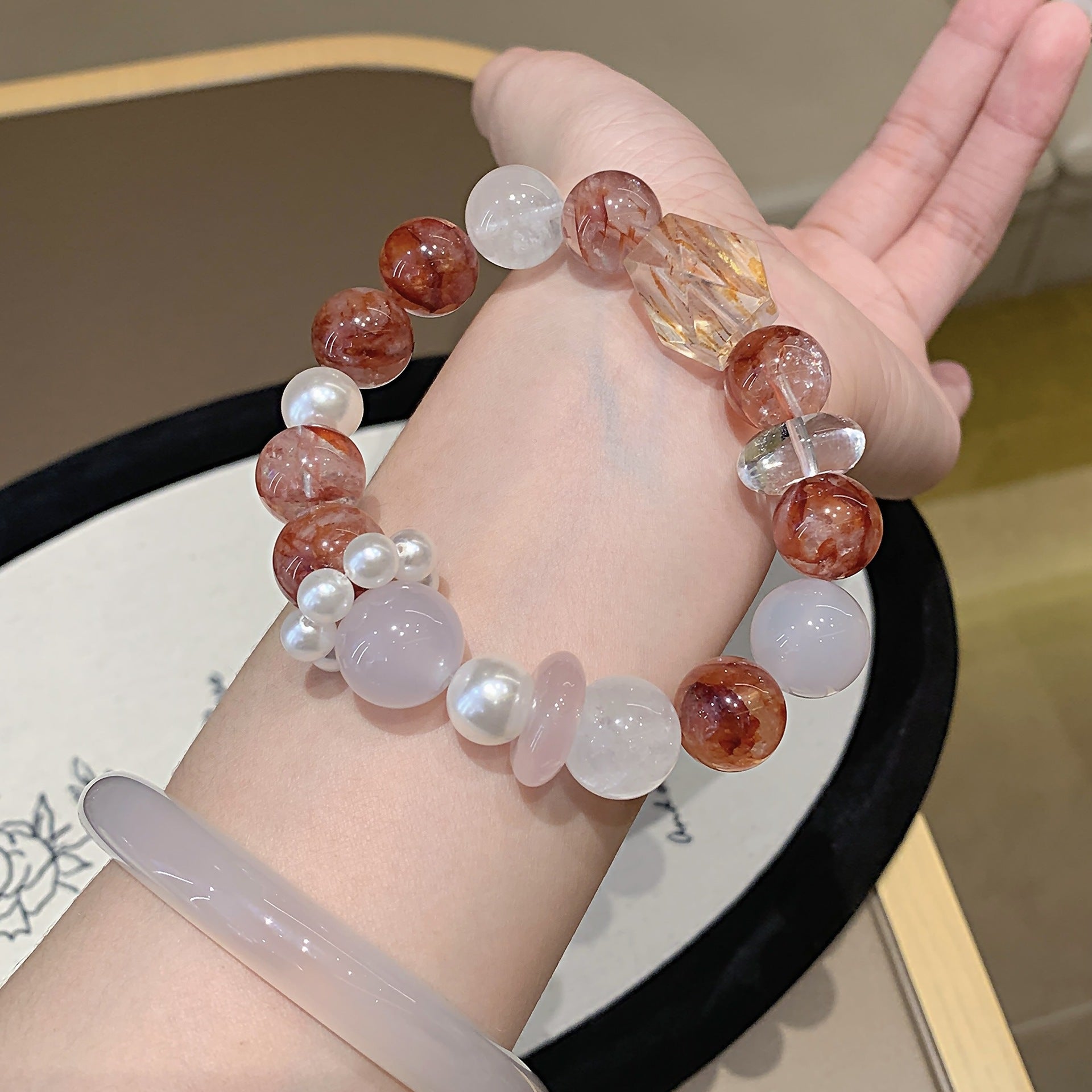 Original Natural Dopamine Crystal Multi-Gemstone Bracelet Light Luxury Versatile New Autumn Hand Accessories Red Gum Flower Bracelet