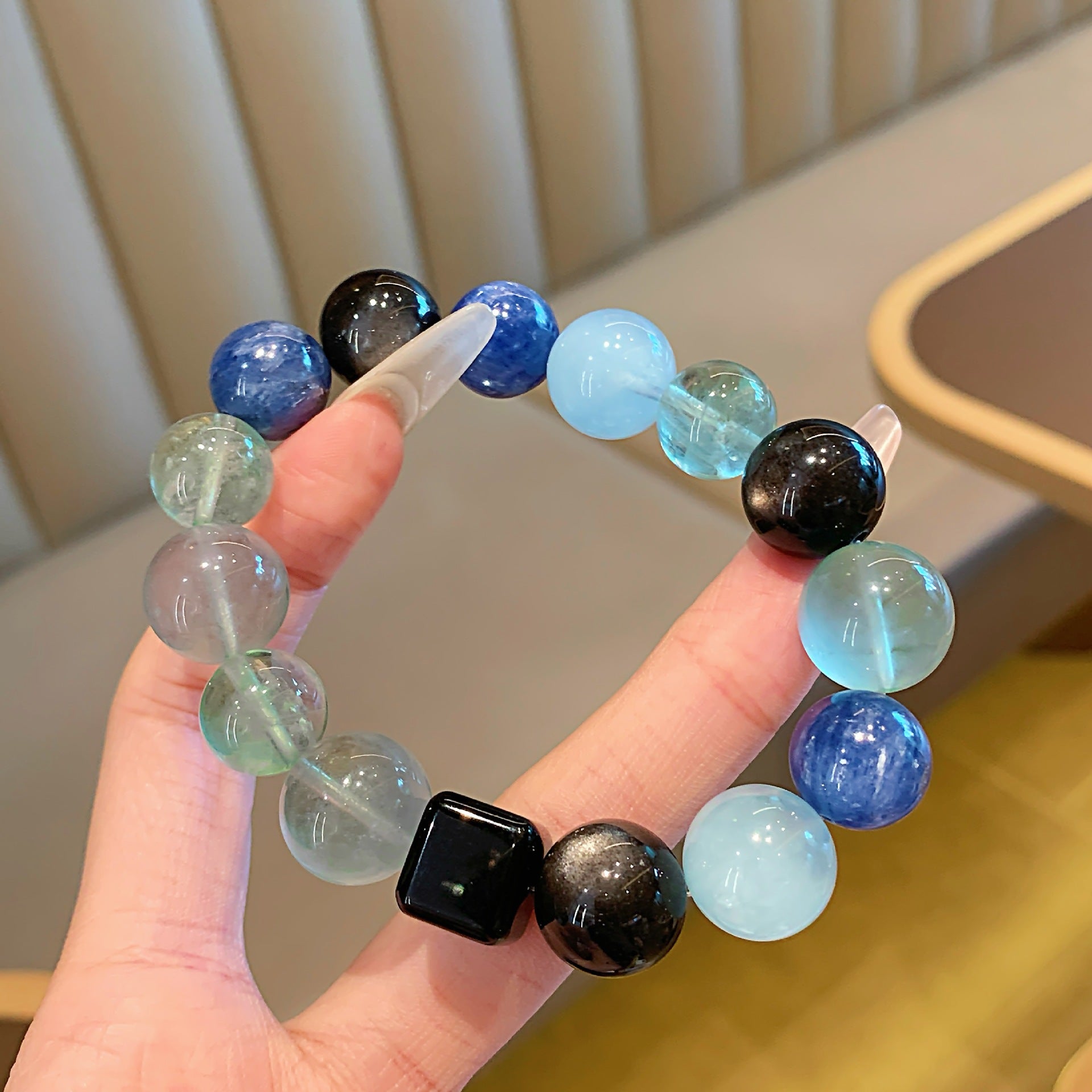 2025Five Elements Energy Bracelet Natural Five Elements Crystal Bracelet Obsidian Original Design Green Fluorite Crystal Bracelet