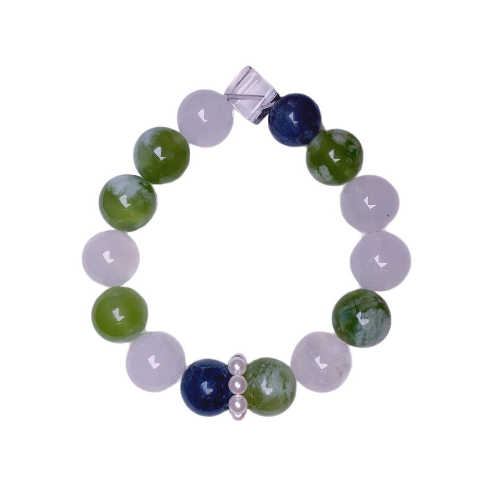 Natural Dopamine White Crystal Bracelet Blue Vein Agate Xiuyan Simple Multi-Gemstone Crystal Ketang Jewelry Bracelet
