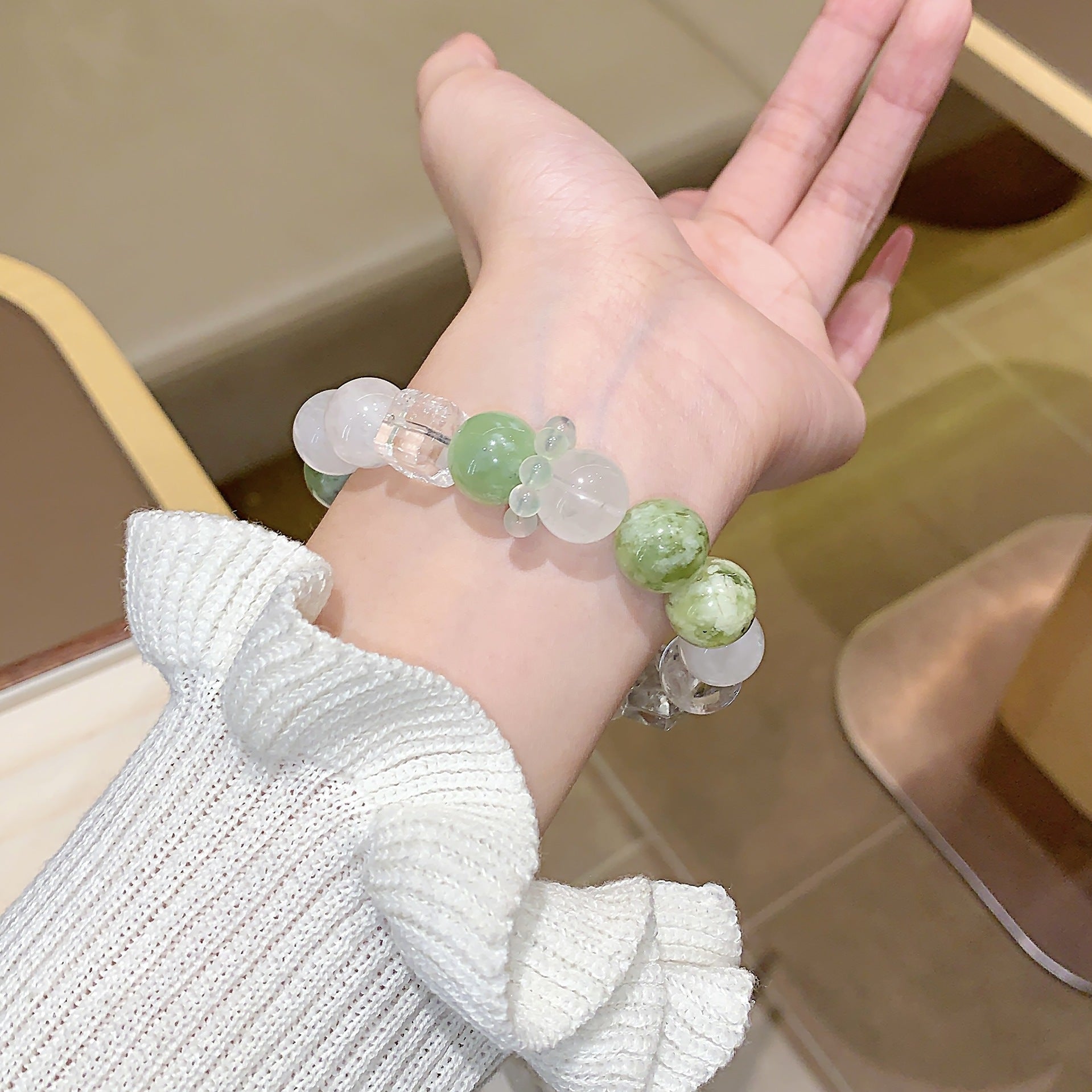 Green Grape Milk Cap White Natural Xiuyan White Crystal Multi-Gem Bracelet for Women Gift Light Luxury Beaded Bracelet Crystal Chain