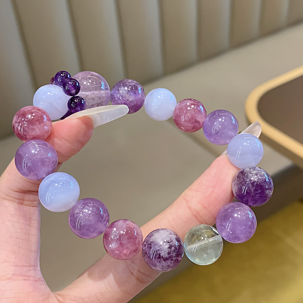 Macaron Crystal Round Bead Multi-Gem Bracelet Women's Hand Jewelry Accessories Fresh Bracelet Design Amethyst Bracelet