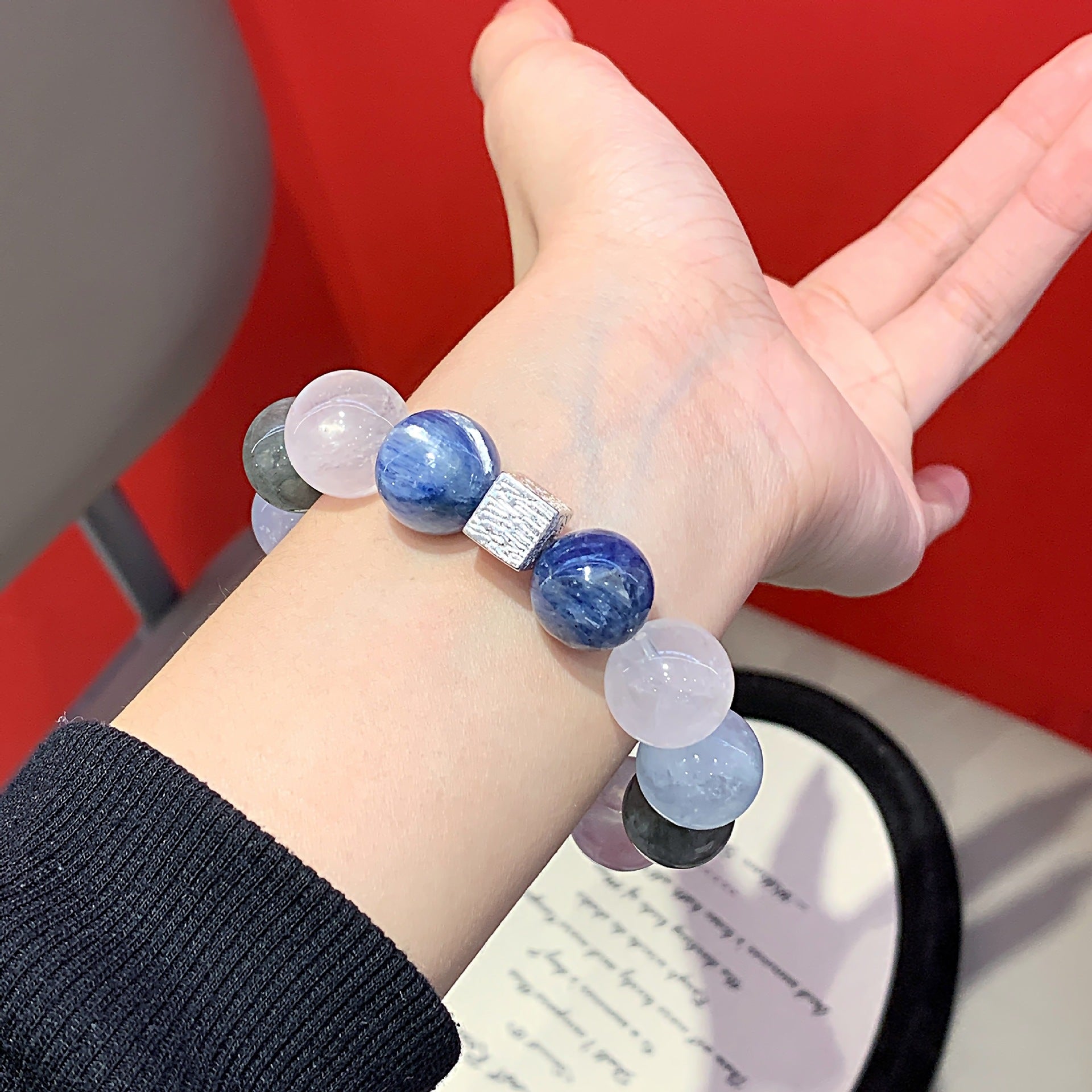 Natural Crystal Bracelet White Phantom with Gray Rabbit Fur Original Design Crystal Chain Aquamarine Crystal Bracelet