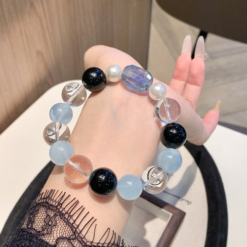 Five Elements Deficiency Supplement Aquamarine Bracelet White Crystal Bracelet for Men and Women Natural Crystal Multi-Gemstone Bracelet Balance Energy