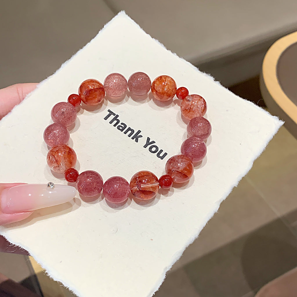 Natural Strawberry Crystal Bracelet Ice Floating Flower Unique Versatile Bracelet Original Design Natural Strawberry Crystal Bracelet