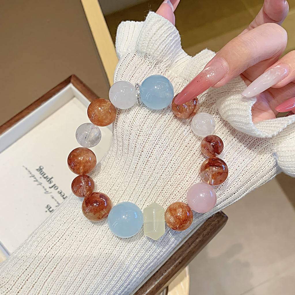 Original Natural Red Gum Flower Crystal Bracelet Dopamine Multi-Gemstone Bracelet Original Light Luxury Versatile New Crystal Chain