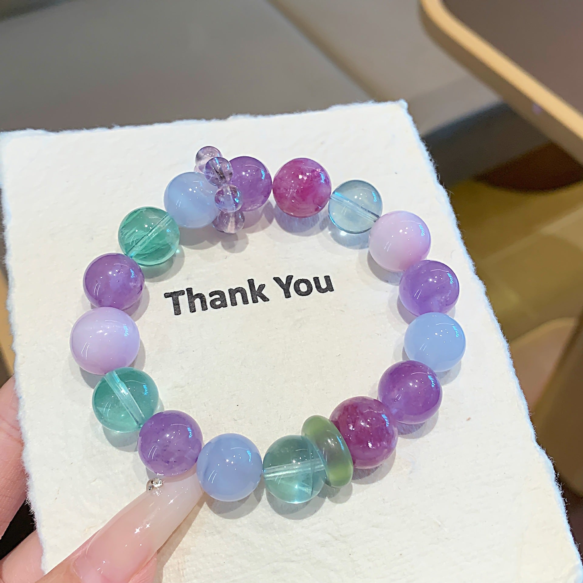 Macaron Crystal Round Bead Multi-Gem Bracelet Women's Hand Jewelry Accessories Fresh Bracelet Design Amethyst Bracelet