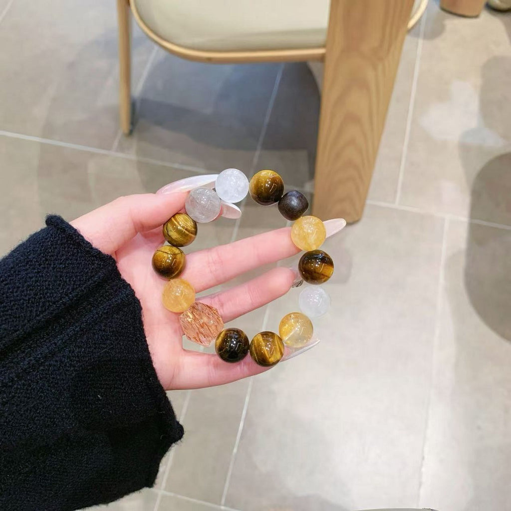 Natural Multi-Gem Bracelet White Phantom Horse Hoof Conch Yellow Tiger Eye Stone Yellow Agate Yellow Tiger Eye Stone Large Lacquer Bead Cream Style
