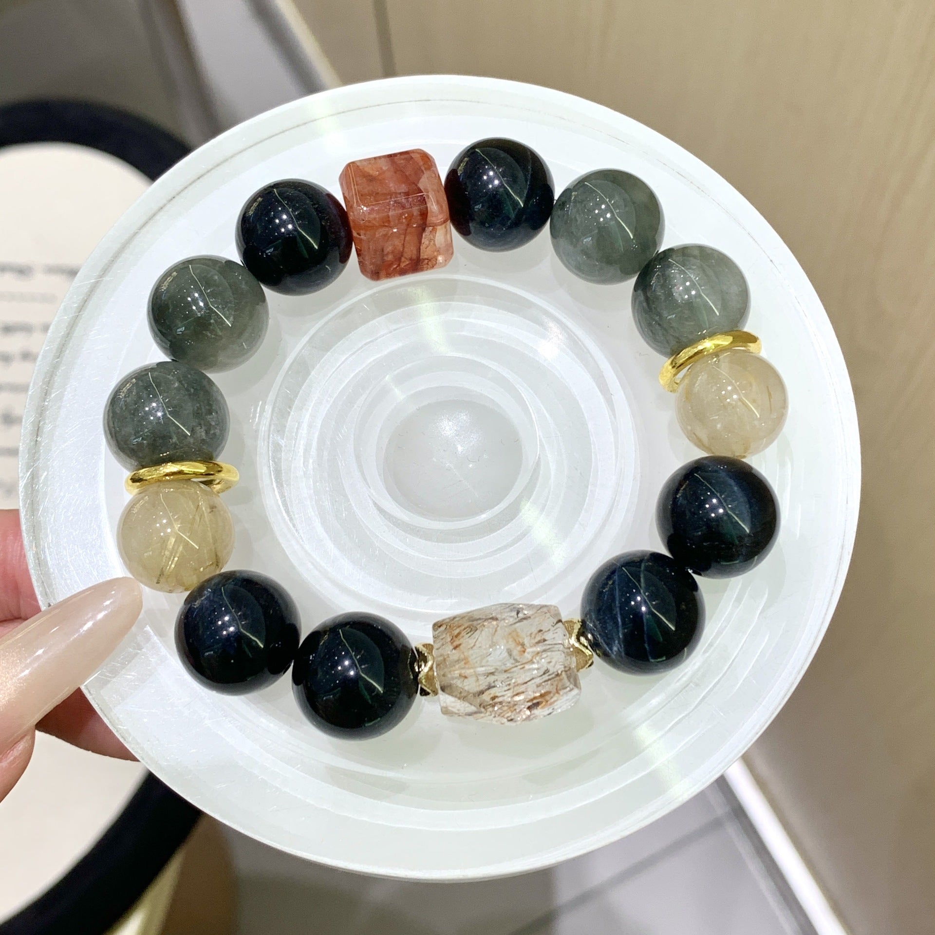 Natural Multi-Gemstone Crystal Bracelet Unisex Original Design Chinese Culture Lucky Bead Bracelet Blue Tiger Eye Bracelet