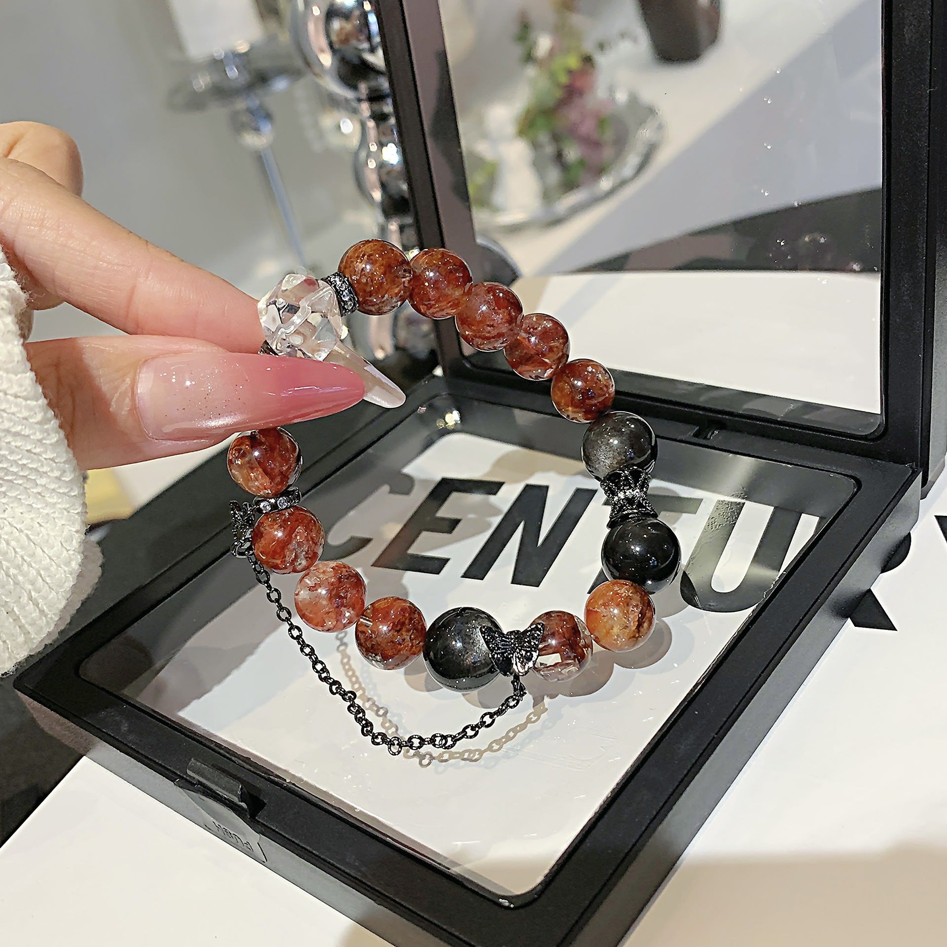 Natural Red Gum Flower Crystal Bracelet Vintage Tassel Niche Temperament diy Crystal Bracelet Natural Crystal Bracelet