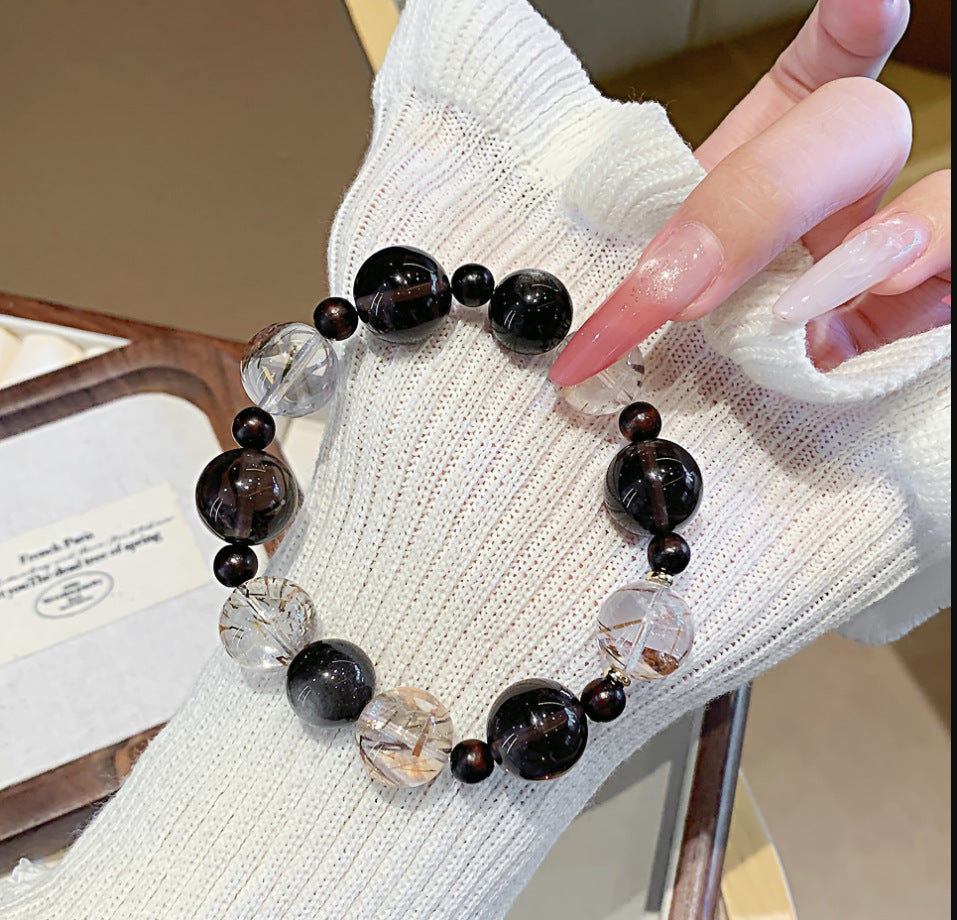 Natural Crystal Bracelet Cross-border Hot-Selling Original Niche Design Crystal Chain Natural Black Gold Super Seven Crystal Bracelet