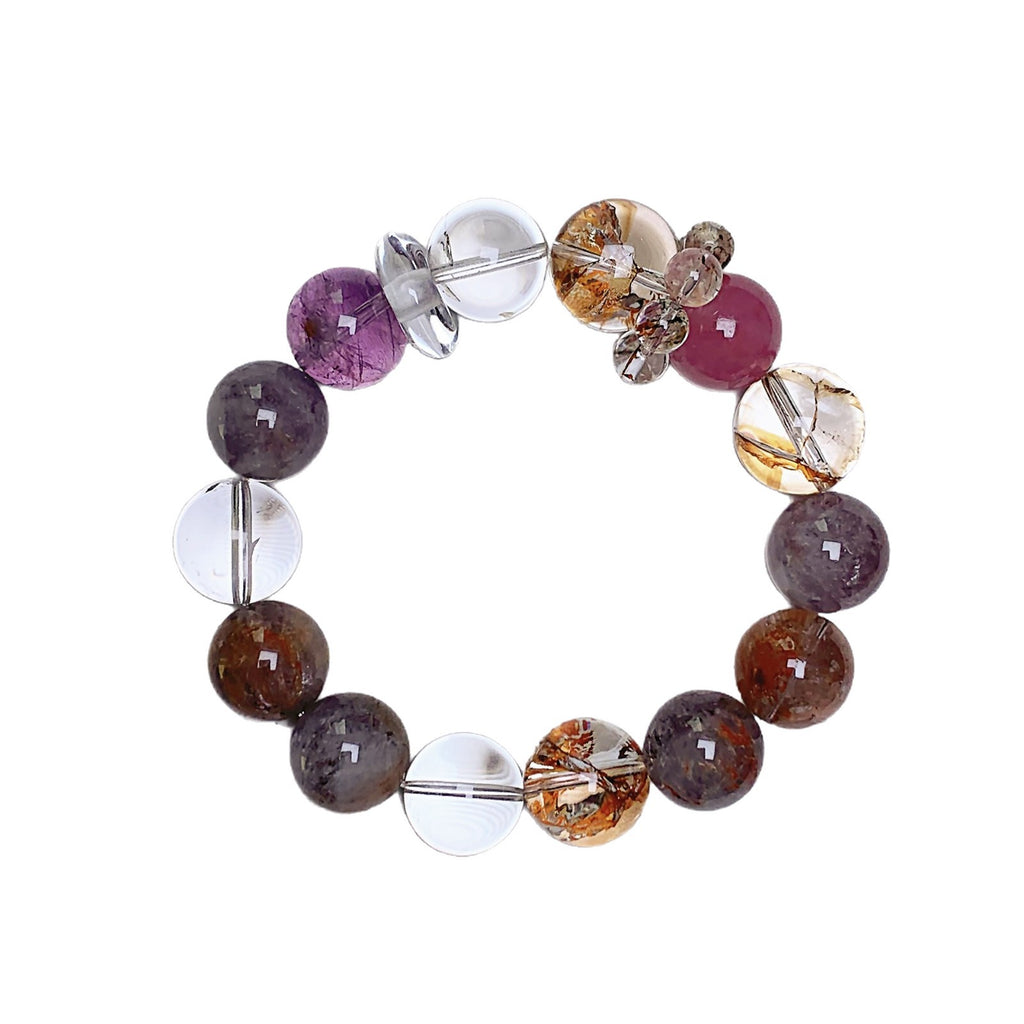 Natural Crystal Large Bead Bracelet Original Design Black Shining White Crystal Bracelet Fashionable High-End Bracelet