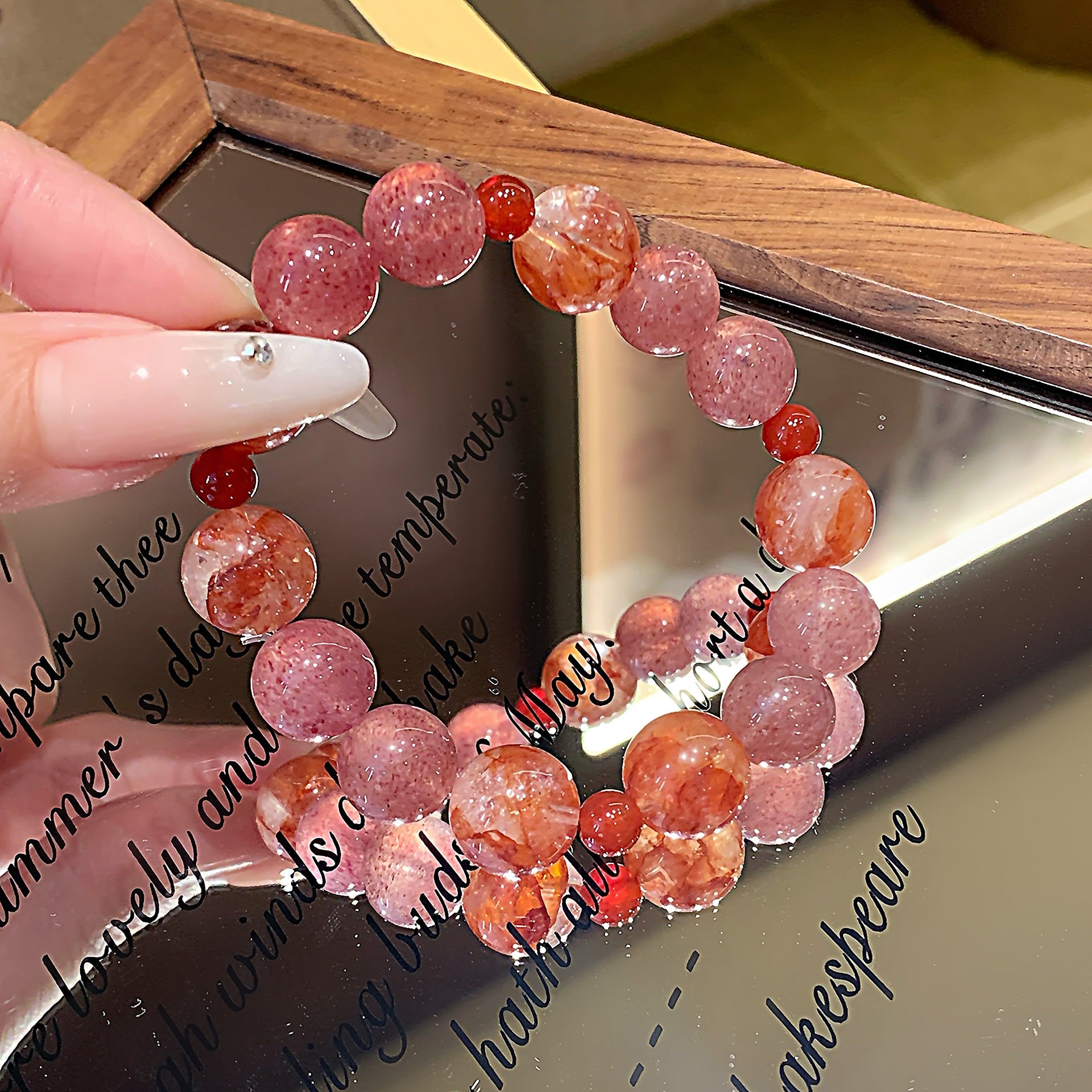 Natural Strawberry Crystal Bracelet Ice Floating Flower Unique Versatile Bracelet Original Design Natural Strawberry Crystal Bracelet