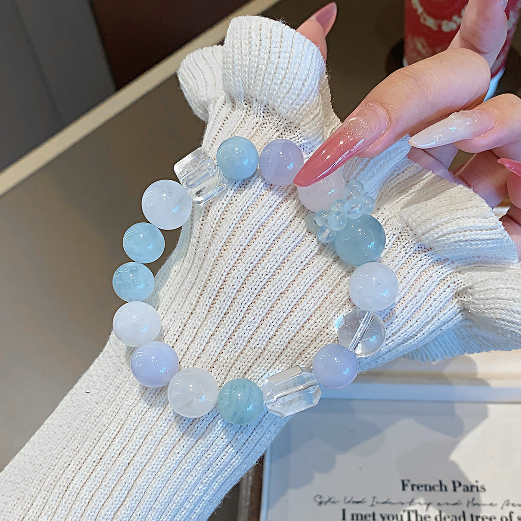 Natural Aquamarine Bracelet White Ghost Women's Single Circle diy Bracelet Gift for Best Friend's Birthday Jewelry Bracelet