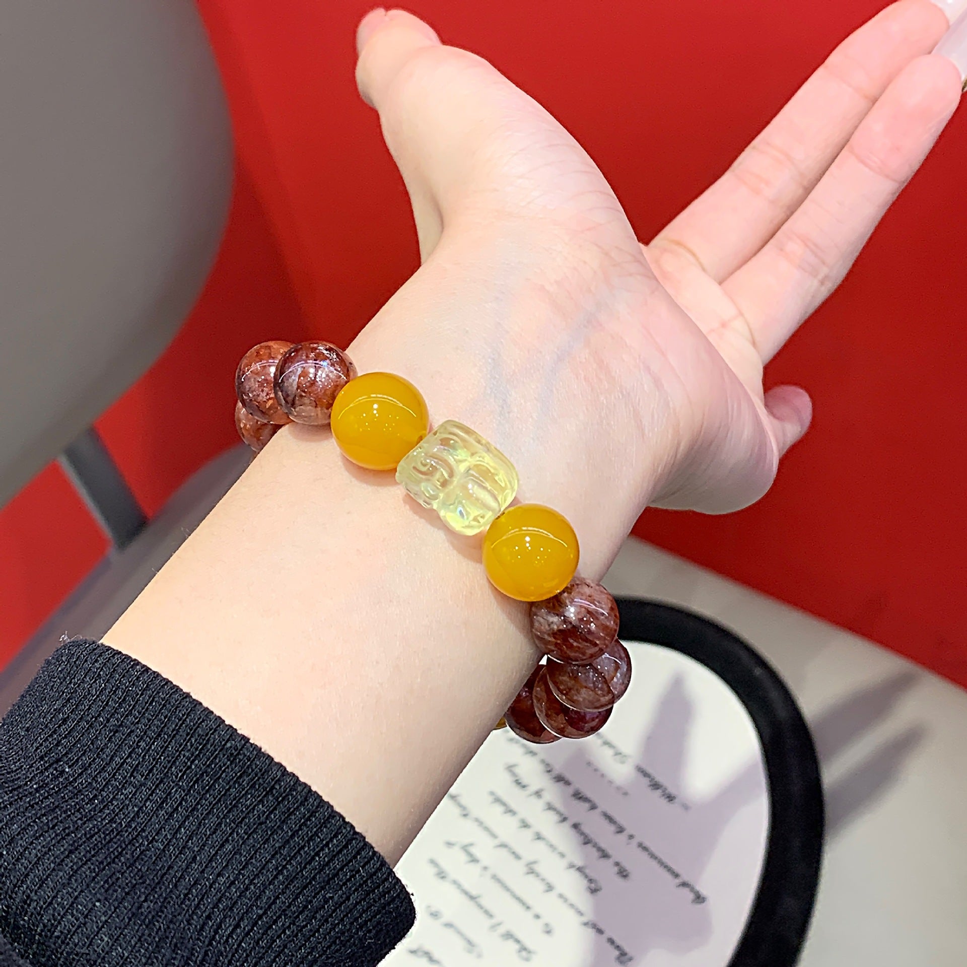 Natural Red Gum Flower Melaleuca Phantom Crystal Bracelet for Women Fashionable National Style New Chinese Style Niche Versatile High-end Bracelet