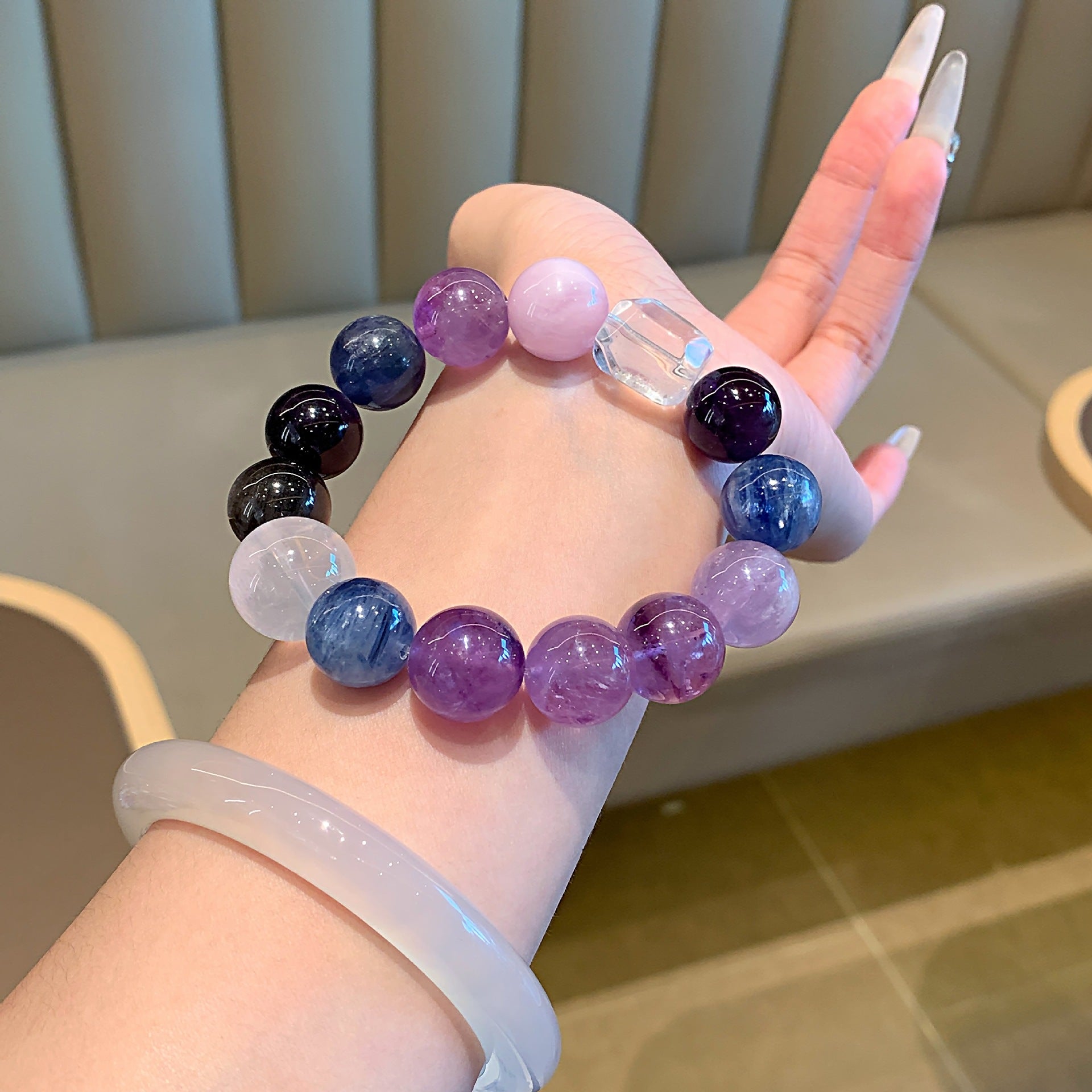Kyanite Crystal Bracelet diy Paired with Purple Mica Natural Crystal Hand Jewelry String Hot Style Accessories Crystal Bracelet