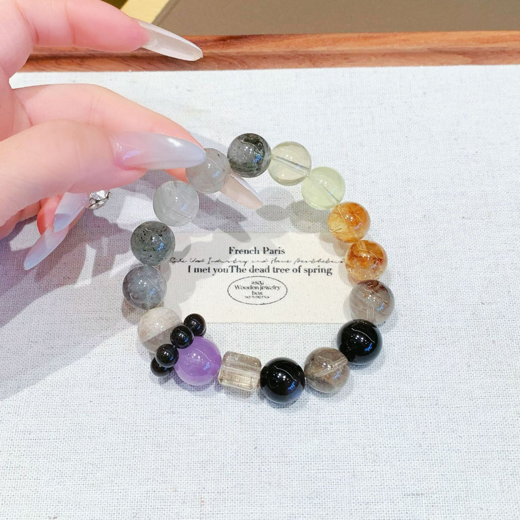 Natural crystal black mica hand jewelry Irregular Stone Zodiac Year Bracelet Original Design Black Mica Crystal Bracelet