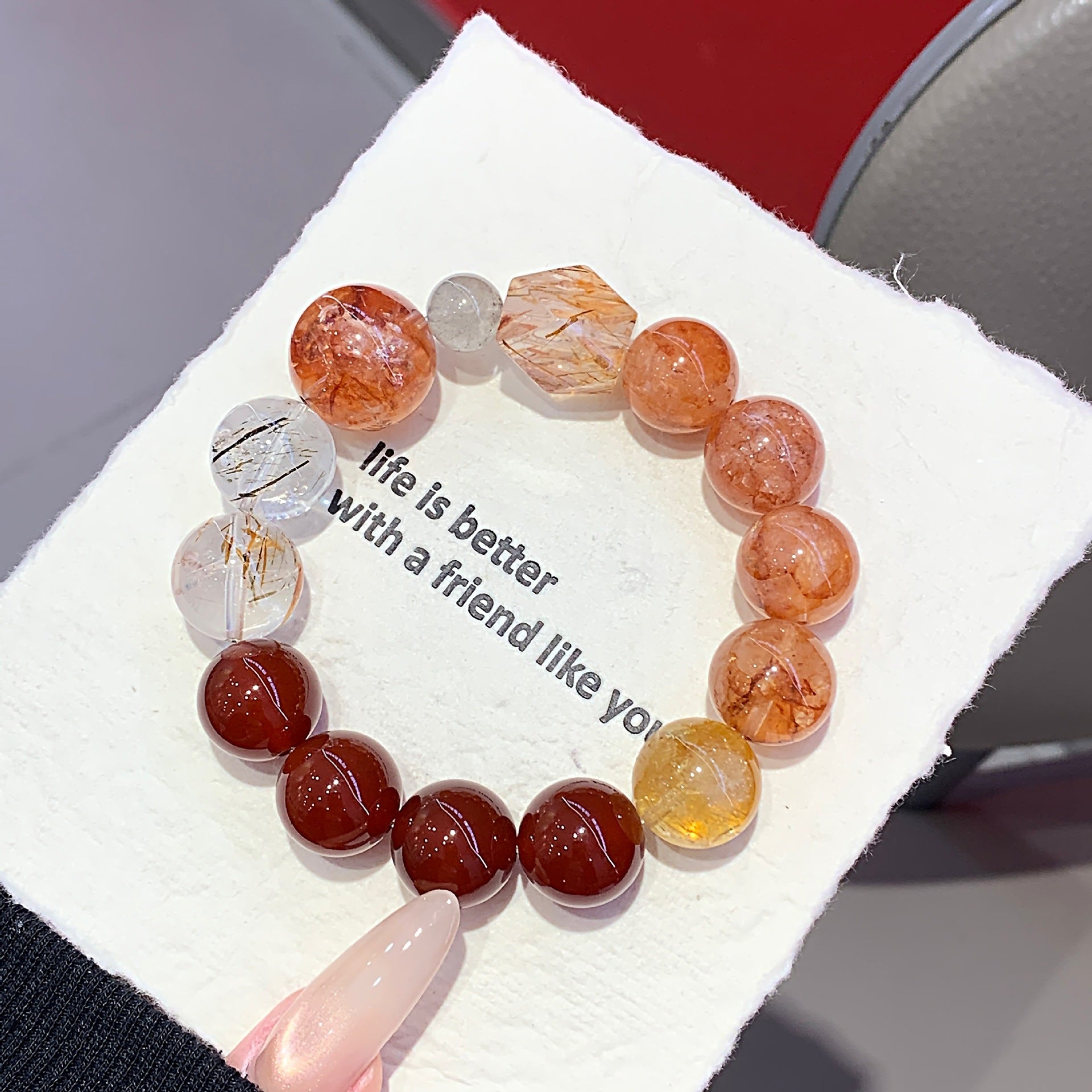 Red Gum Flower Natural Crystal Bracelet Autumn New Multi-Gemstone Crystal Bracelet Hot-Selling Hand Jewelry Crystal Bracelet