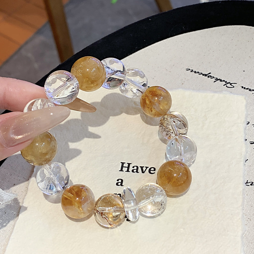 【‌Autumn in Ashes‌】Yellow Pagoda Crystal and White Crystal Multi-Gem Design Single Circle Bracelet Wholesale Crystal Bracelets