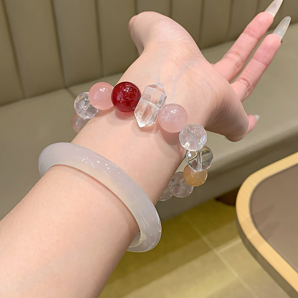 Natural Crystal Bracelet Rose Quartz with Strawberry Quartz White Ace Bracelet Hot-Selling Jewelry Bracelet Crystal Bracelet