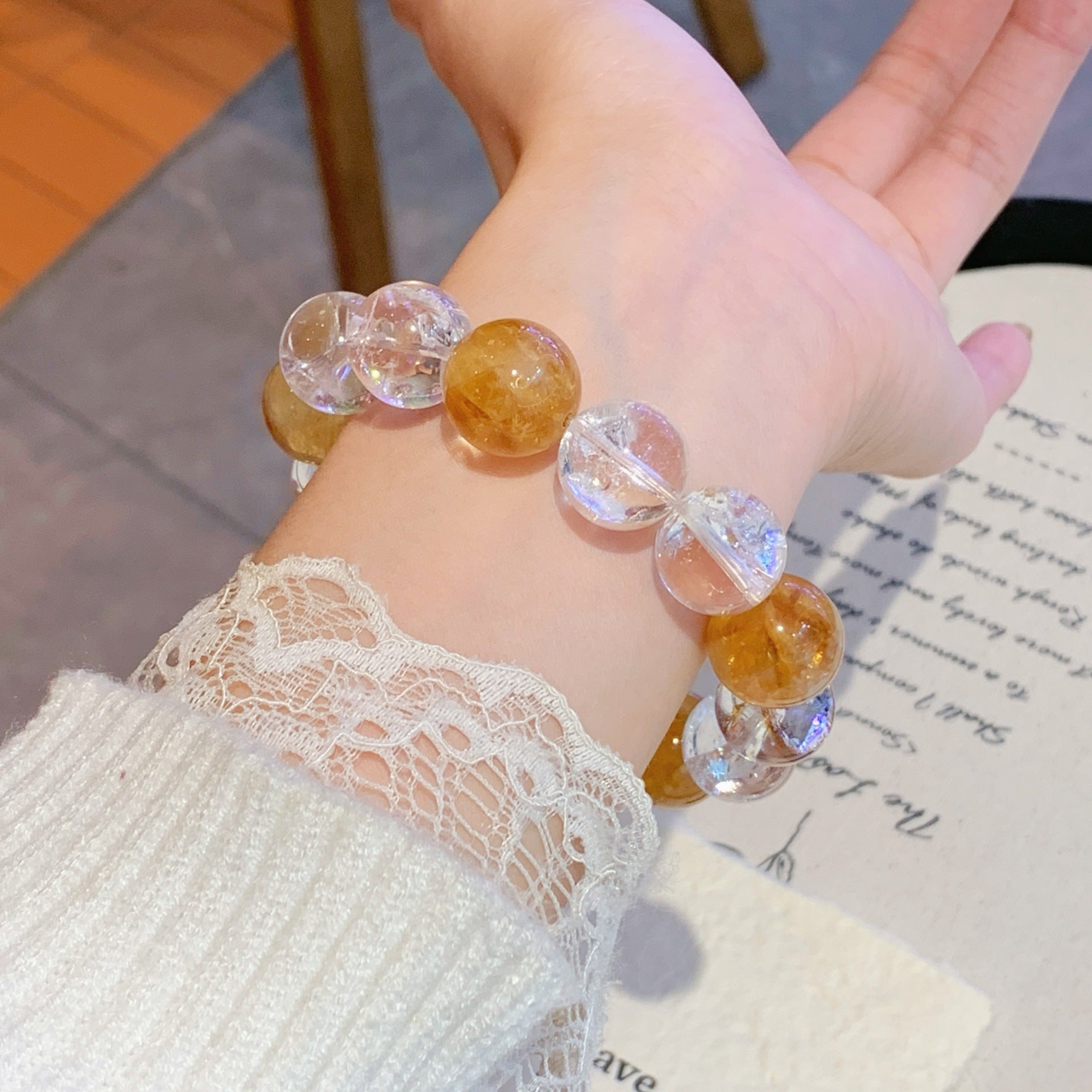【‌Autumn in Ashes‌】Yellow Pagoda Crystal and White Crystal Multi-Gem Design Single Circle Bracelet Wholesale Crystal Bracelets