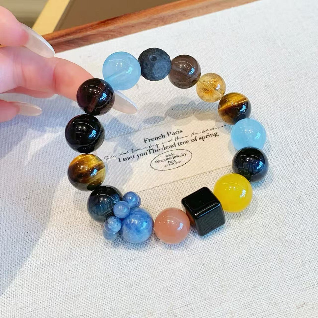 Internet Celebrity Style Natural Crystal Bracelet Lucky Yellow Tower Crystal Red Glue Flower Tiger Eye Stone Beaded Simple High-End Bracelet