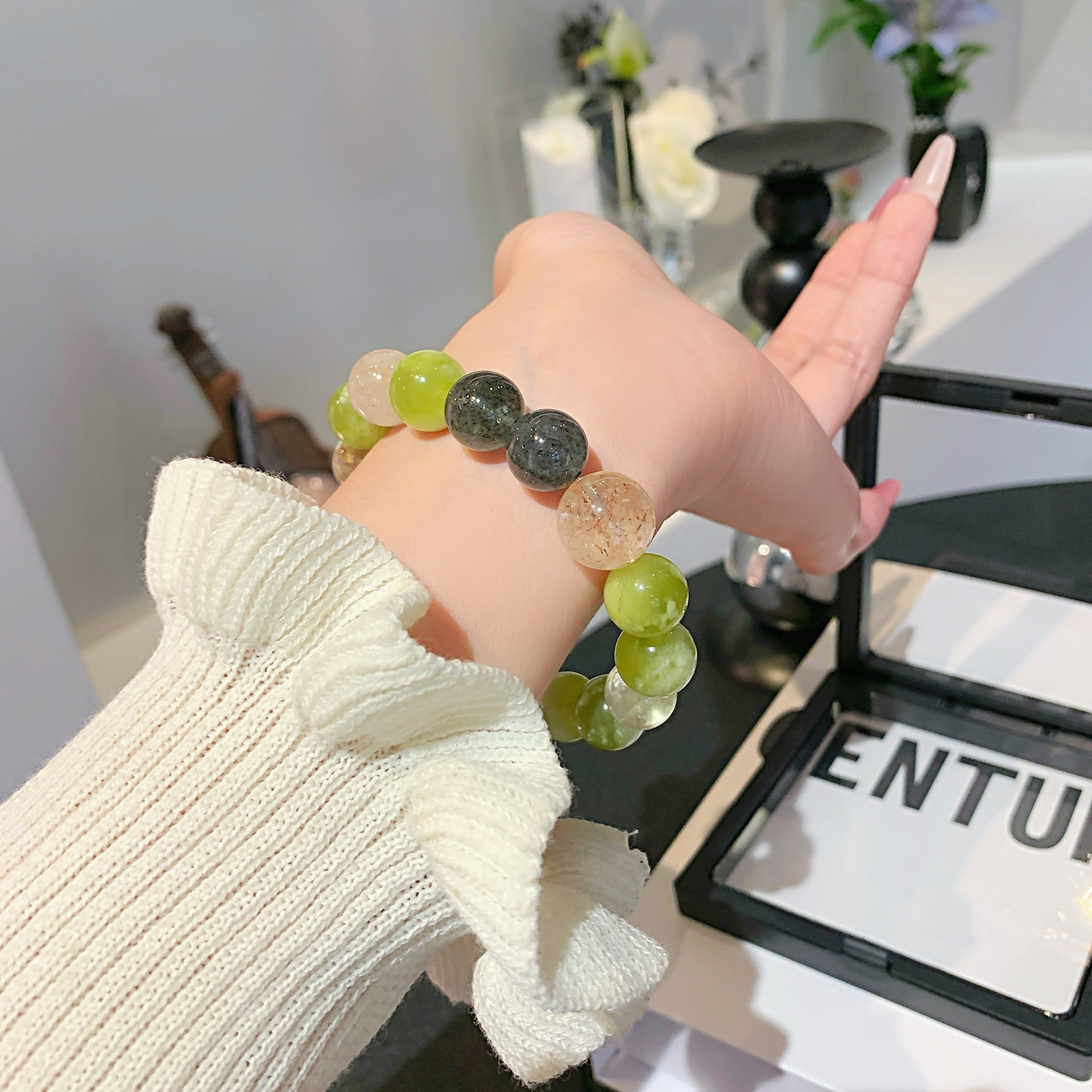 Natural Xiuyan Jade Crystal Beaded Bracelet Hot-selling Natural Crystal Bracelet for Night Market Stalls Crystal Jewelry from Ketang