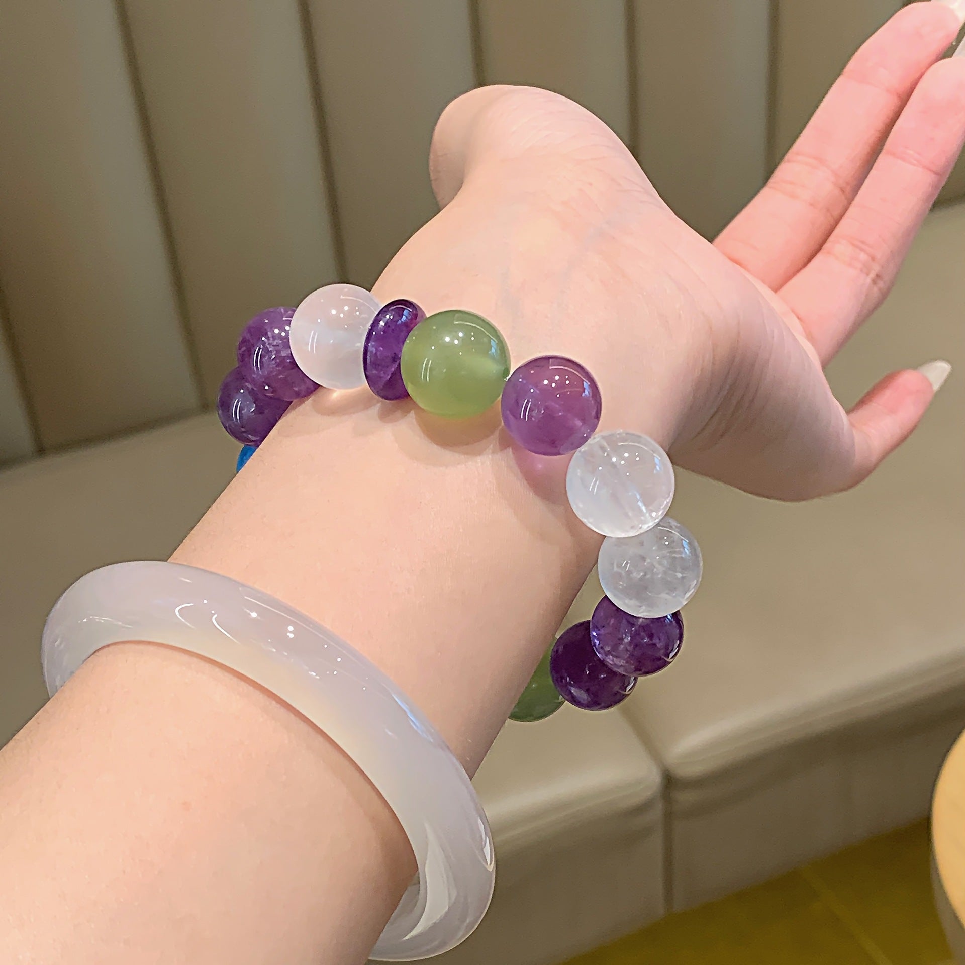 Xiaohongshu Same Style Natural Multi-Gem Amethyst White Phantom Bracelet Snowflake Ghost Bracelet Ornament Crystal Bracelet