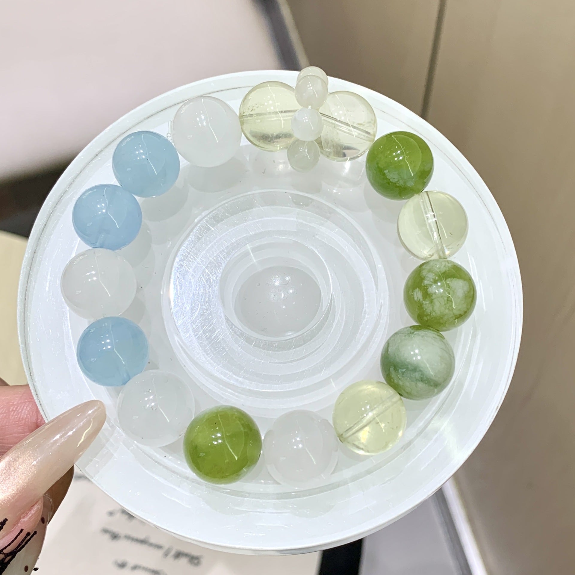 Ocean Moonlight Floating Light Green Grape Milk Cap Bracelet Aquamarine with White Phantom Crystal Bracelet Crystal Bracelet