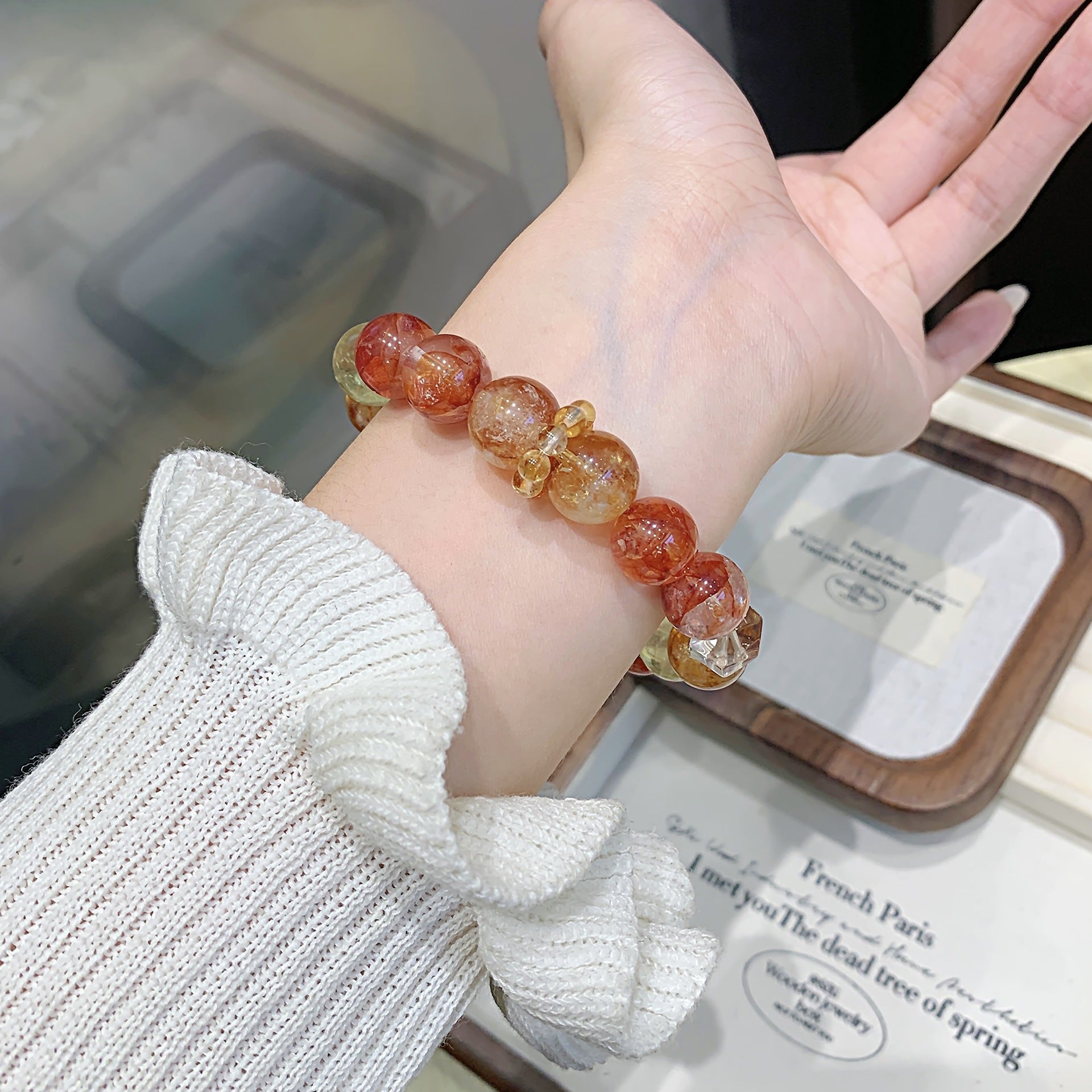 Red Gum Flower Natural Crystal Bracelet Autumn New Multi-Gemstone Crystal Bracelet Hot-Selling Hand Jewelry Crystal Bracelet