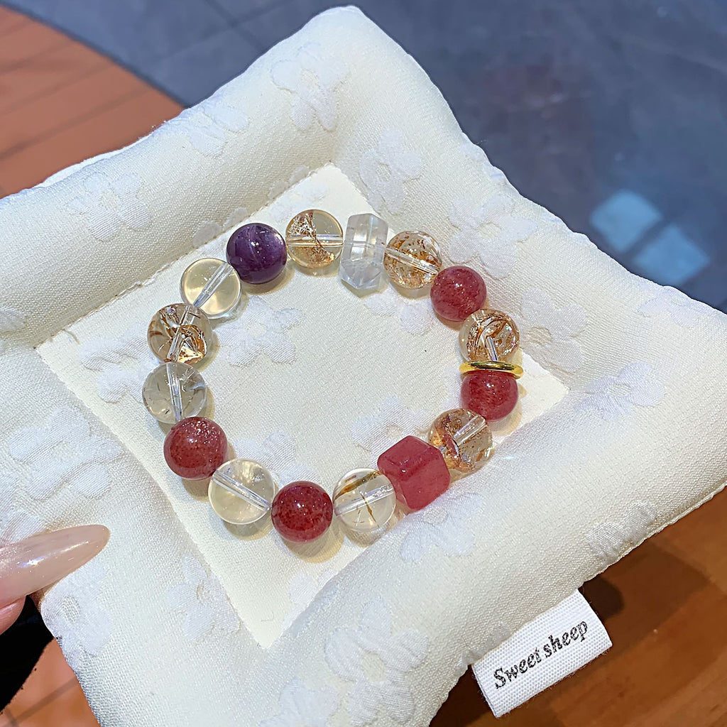 Natural Strawberry Crystal Multi-Gemstone Bracelet Fashionable Original Niche Design Exquisite Versatile High-End Feel Hand Jewelry