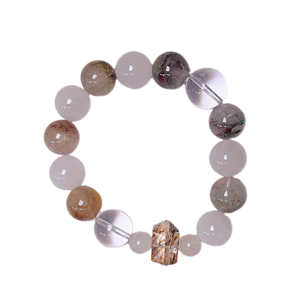 Natural White Phantom White Crystal Bracelet Milky White Crystal Ghost Obsidian Bracelet Luxury High-End Feel Bracelet