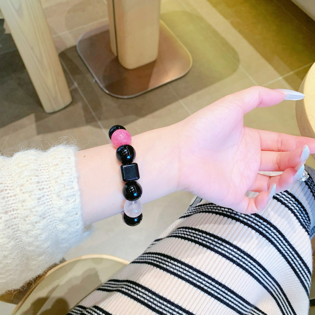Natural Multi-Gemstone Crystal Stone Bracelet Spliced Geometric Original Design Moonlight Bracelet Natural Pink Crystal Bracelet