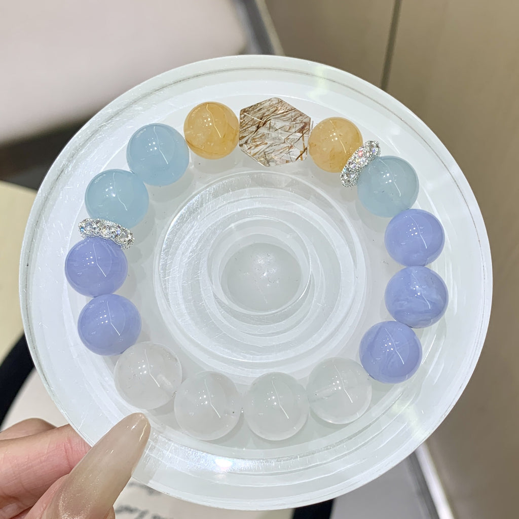 Duobao Natural Crystal Bracelet Female High-End Sweet Gentle Yellow Gum Flower Whitening and Clear Blue Vein Agate Bracelet