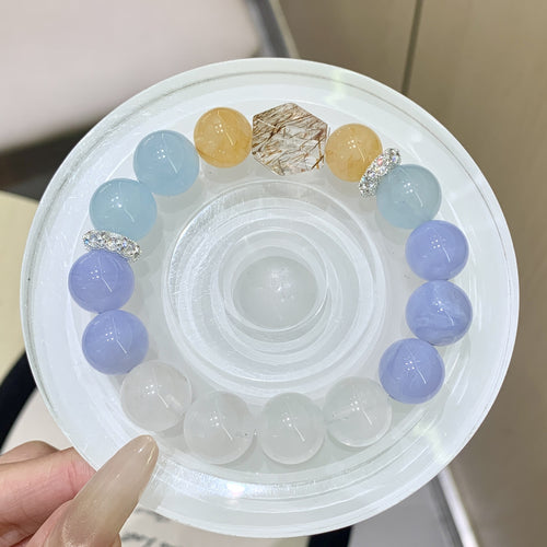 Duobao Natural Crystal Bracelet Female High-End Sweet Gentle Yellow Gum Flower Whitening and Clear Blue Vein Agate Bracelet