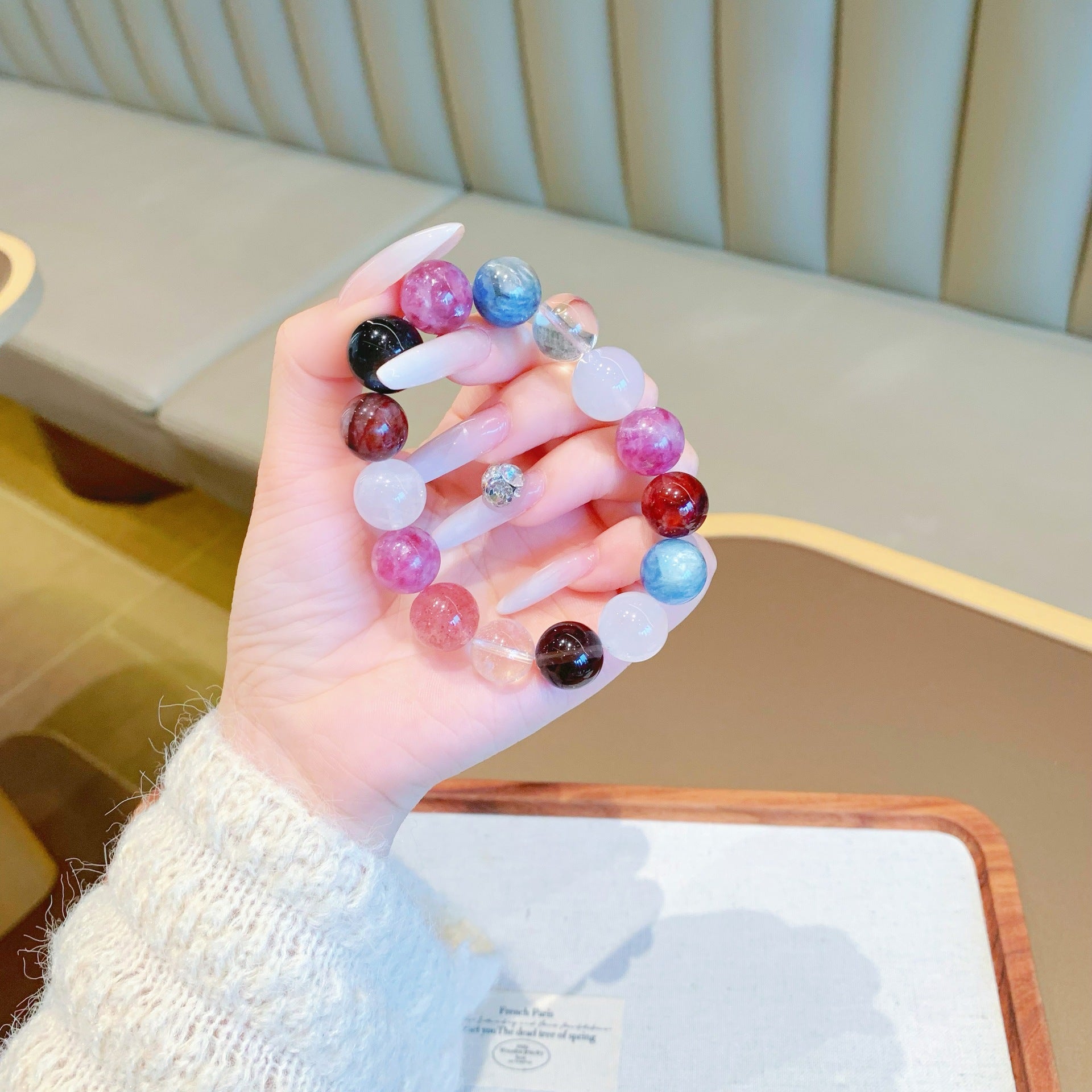 Natural Multi-colored Rainbow Bracelet Macaron Large Round Beads Single Ring Bracelet Winter DIY Designer Bracelet