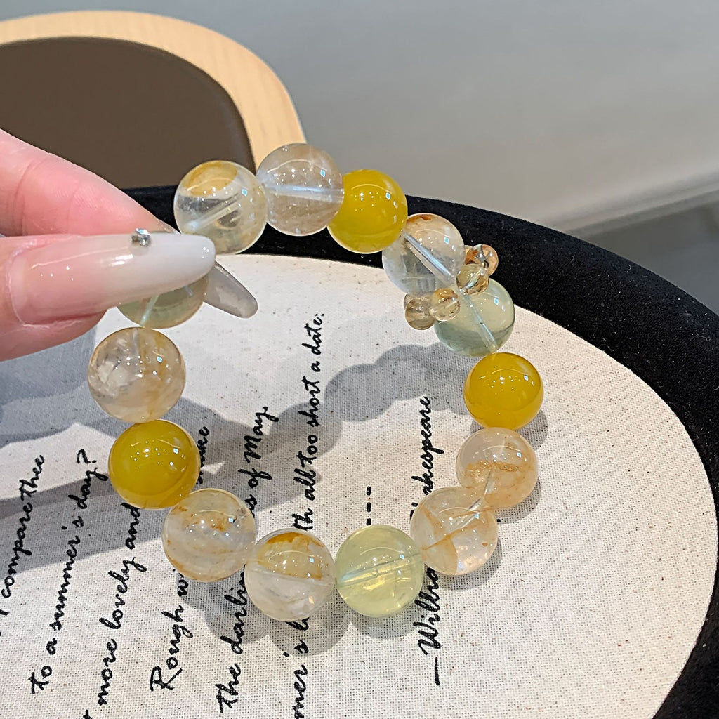 Natural Crystal Bracelet Lemon Quartz White Crystal Yellow Agate Freeform Golden Rutilated Quartz Running Ring Light Luxury Bracelet Crystal Bracelet