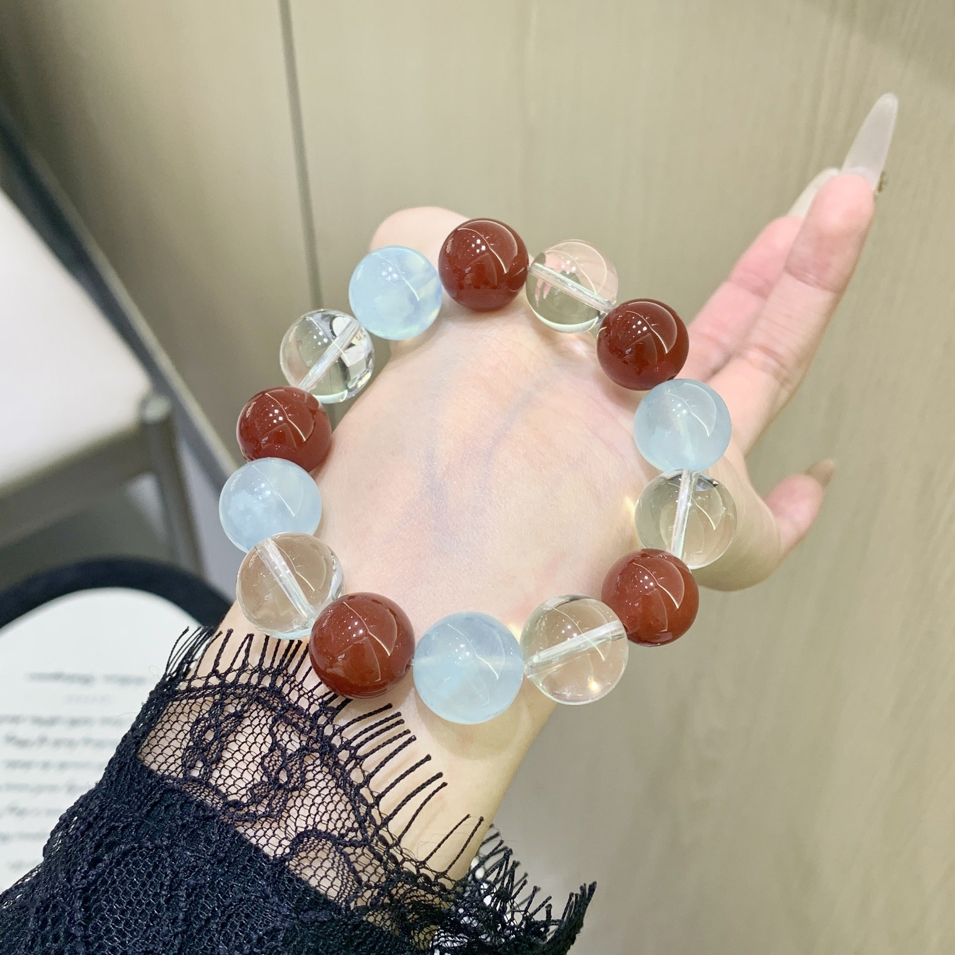Natural Original Five Elements Crystal Bracelet Round Bead Single Circle Bracelet Crystal Transparent Bright Aquamarine Crystal Bracelet