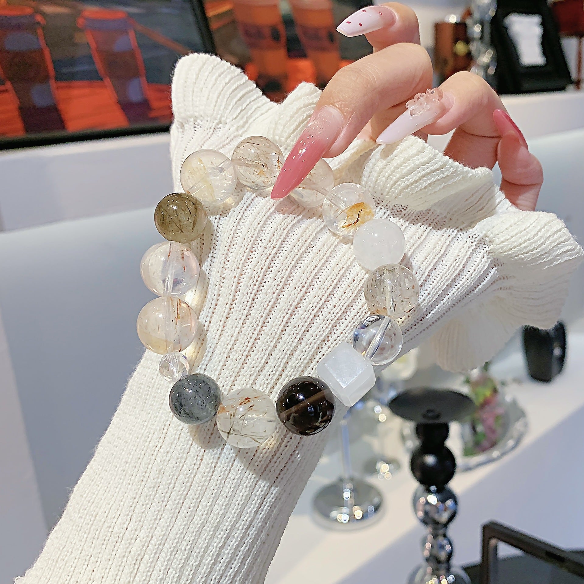 National Style Natural White Phantom Crystal Bracelet Elegant and Versatile Bracelet Vintage Artistic New Chinese Style Artistic Hand Jewelry for Women