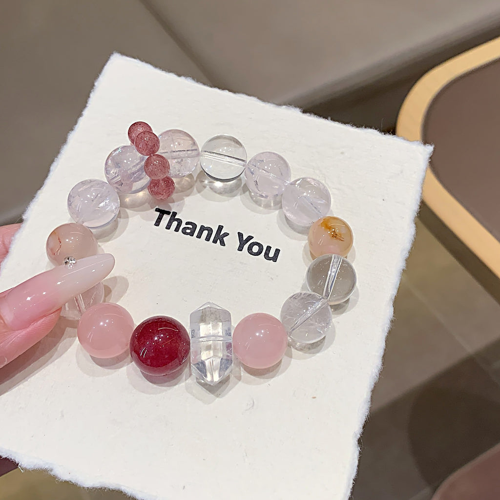 Natural Crystal Bracelet Rose Quartz with Strawberry Quartz White Ace Bracelet Hot-Selling Jewelry Bracelet Crystal Bracelet