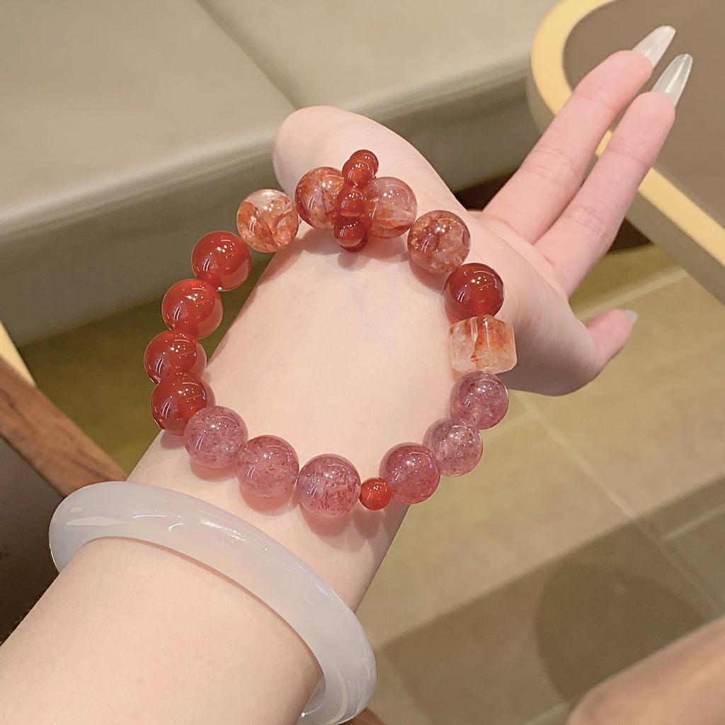 Gradient Crystal Bracelet Jewelry Retro Light Luxury Exquisite Simple Versatile Hand Accessories Red Agate Natural Crystal Bracelet